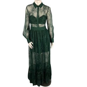 Self Portrait Floral Lace Overlay Maxi Dress In Emerald Green Size US 4.